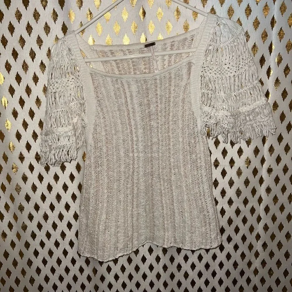 Free People Blackbird Macrame top Ivory comb size XS
